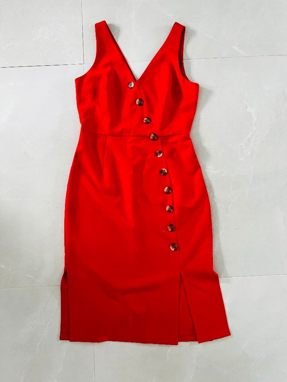 Vince Camuto Red Asymmetrical Button Sheath Dress (Size 8)